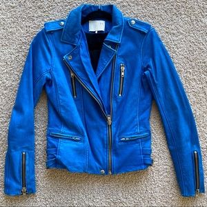 IRO Matte Blue Leather Moto Jacket